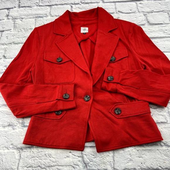 Cabi Playdate Jacket Red Blazer Utility Pocket Stretch Womens Size 6 Office - Picture 2 of 9
